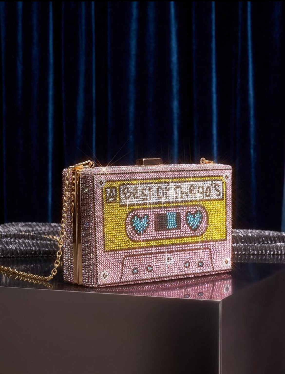 Flashy Rhinestone Cassette Purse