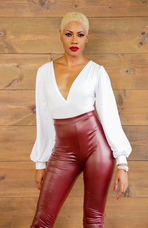 White Deep V Bodysuit